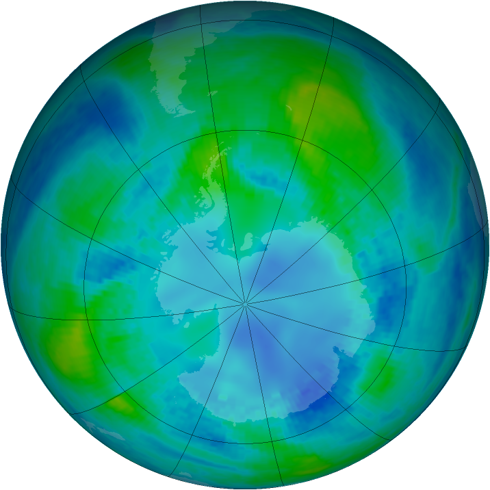 Antarctic ozone map for 22 April 2002